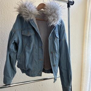 Denim Jacket with Faux Fur Collar
